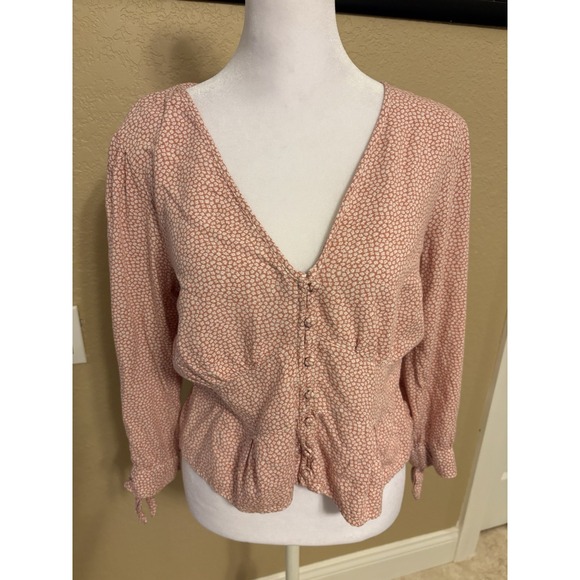 Abercrombie And Fitch Women's Long Sleeve Pink And White Floral Blouse, Medium - Picture 1 of 8